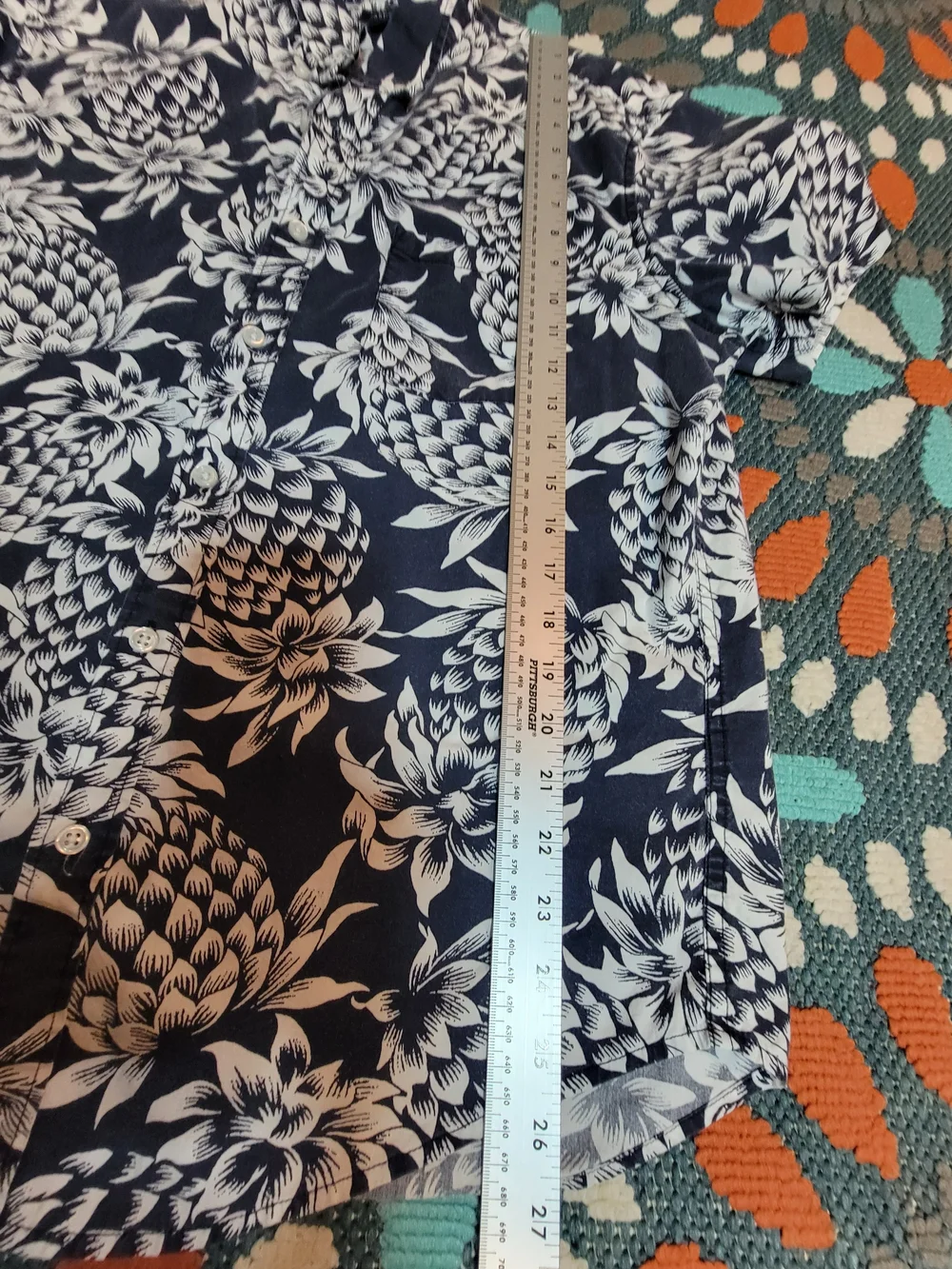 J. Crew Navy & White Pineapple Print Short-Sleeve Shirt